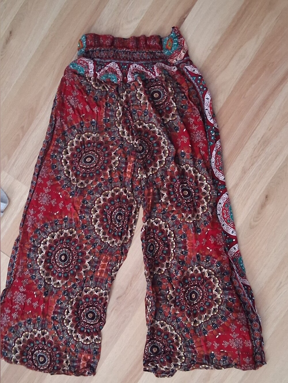 Trop Belle Pour Toi Montréal Boho Wide Leg Palazzo Pants Red Paisley S - Picture 4 of 10